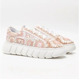 FREE PEOPLE Cath Me If You Can Women's Crochet Sneakers in Pink and White Combo